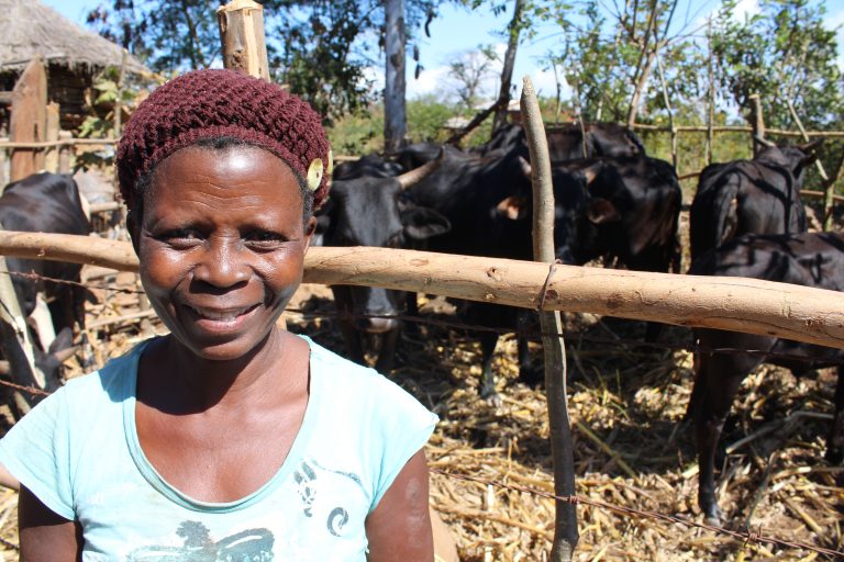 A woman smiles in front of livestock