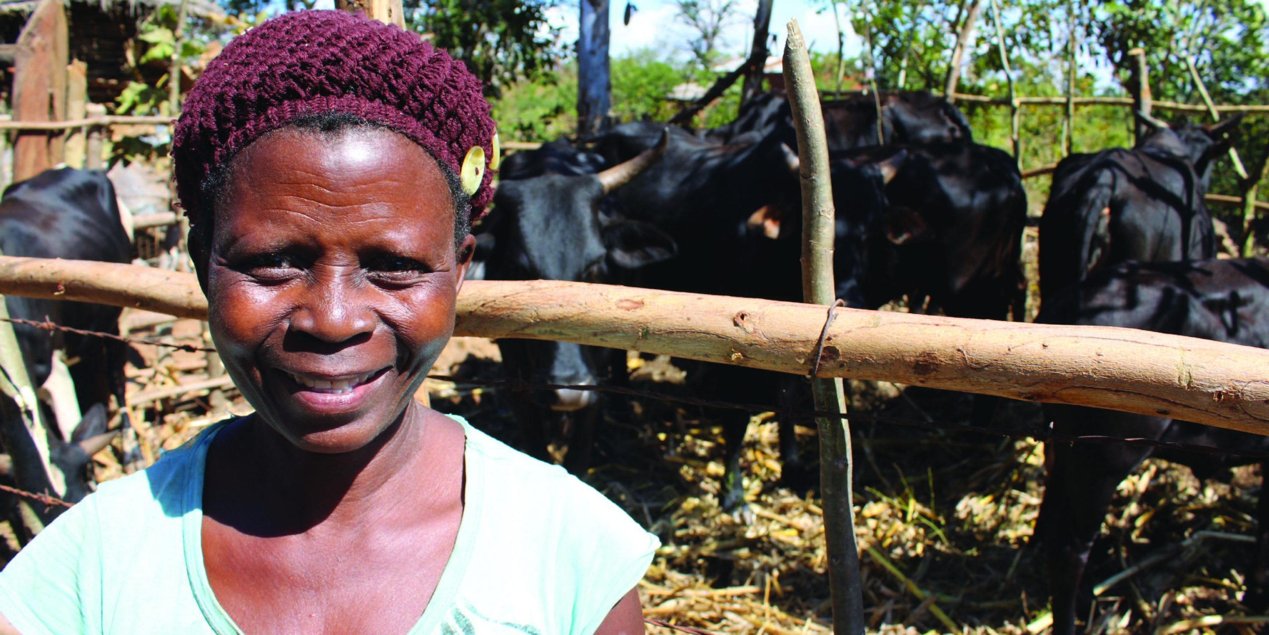 Woman smiles in front of livestock