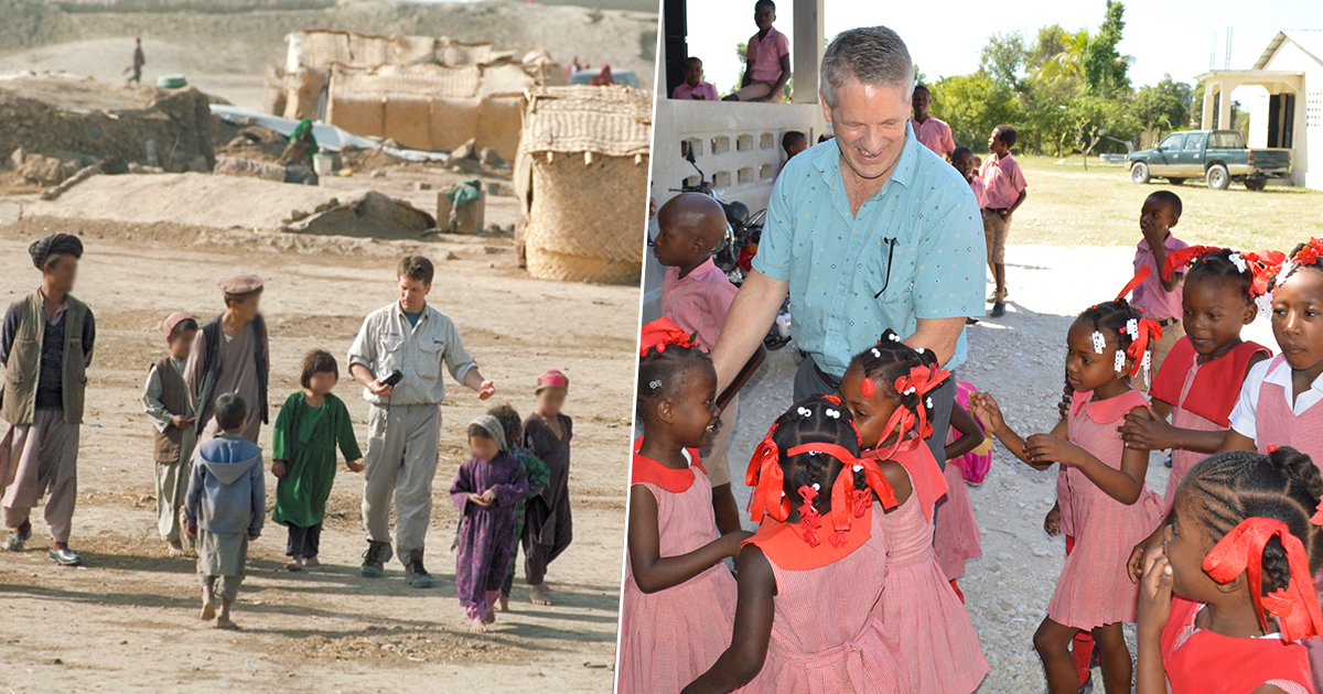 Kelly Miller in Afghanistan and Haiti, side-by-side images