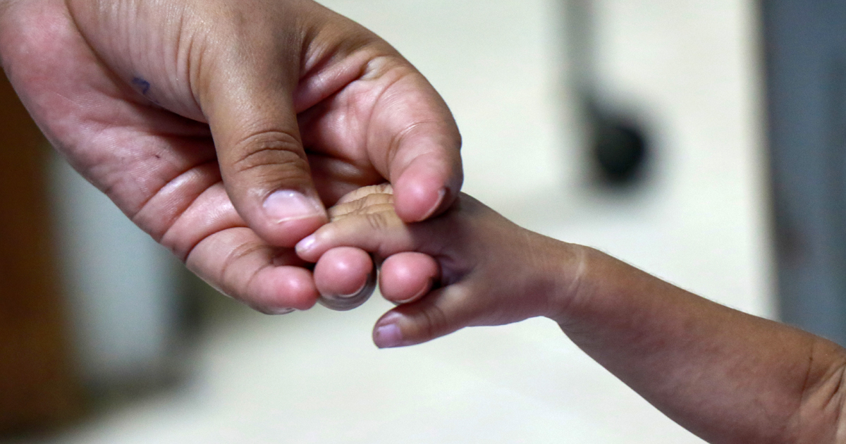 Adult hand holding tiny baby's hand