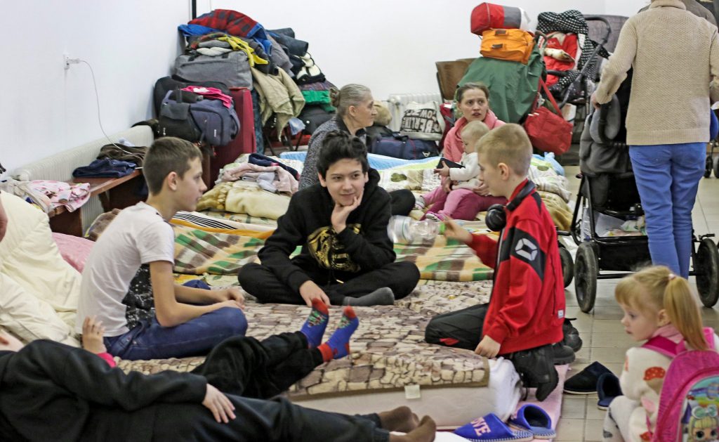 Children talking in a shelter in Ukraine