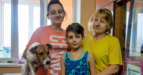 Natalia with her mother Tatiana and her son Constantin at the shelter in Moldove.