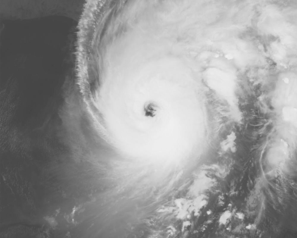 Hurricane image in black and white