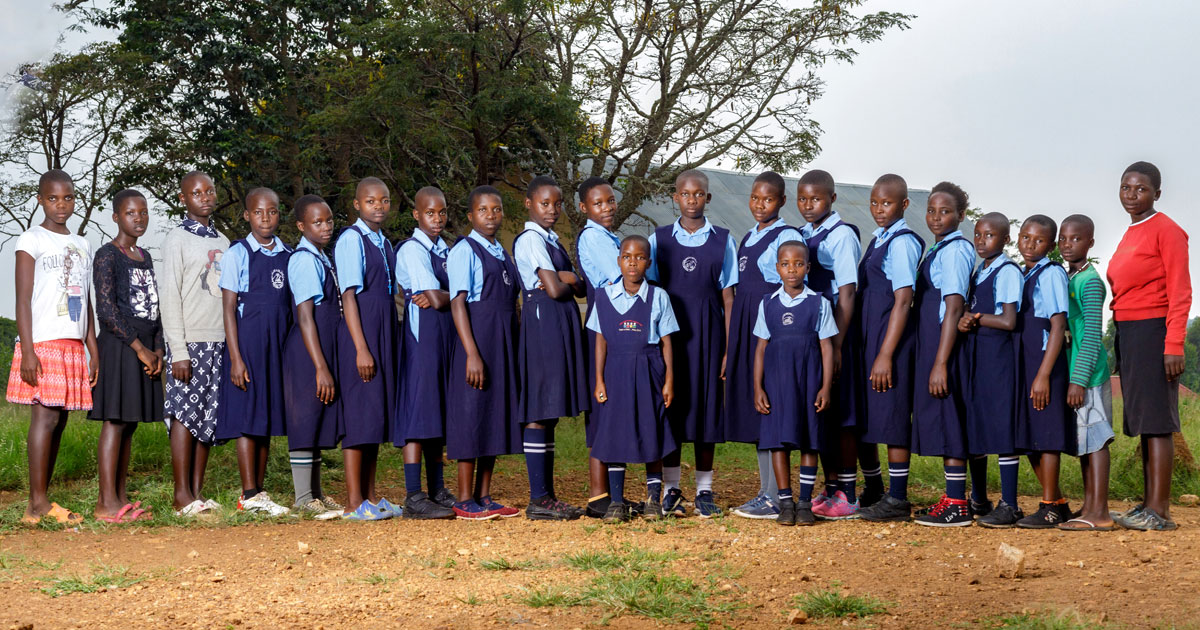 Group of Ugandan girls from the Project Princess Ministry in Uganda, standing together