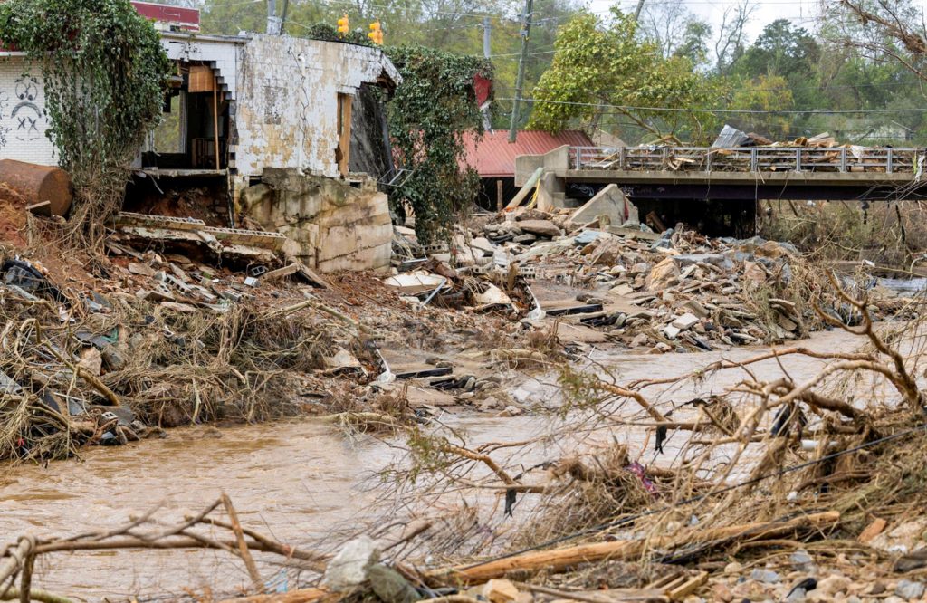 Crashing waves from Hurricane Helene intensify, destroying houses along the coastline as the storm surge floods homes and leaves devastation in its wake.