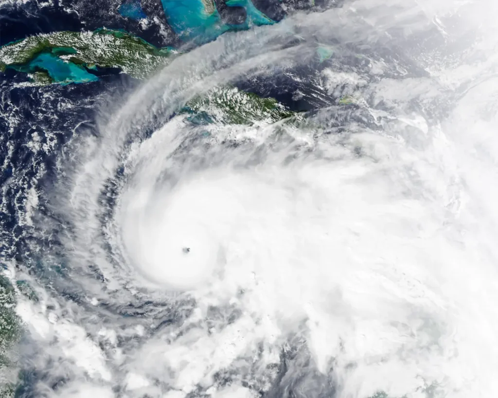 Aerial view of hurricane Melissa before making landfall on Jamaica early on October 28