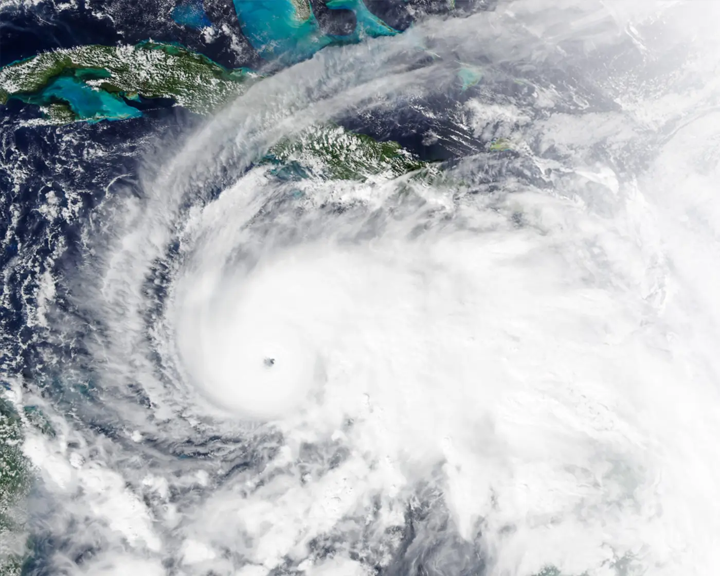 Aerial view of hurricane Melissa before making landfall on Jamaica early on October 28